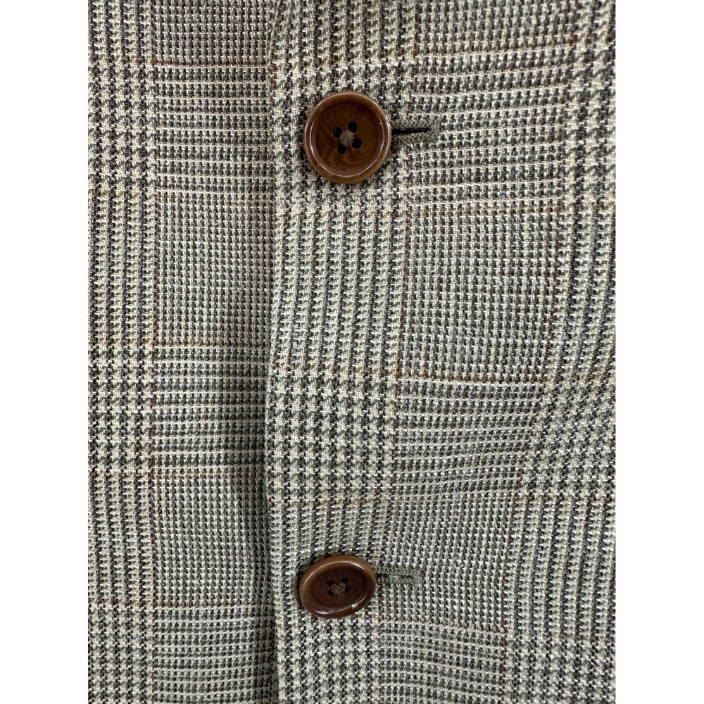 Vintage Brooks Brothers Men 40RG Glen Plaid Sport Coat Wool Silk Linen Italy Tan - Picture 2 of 12